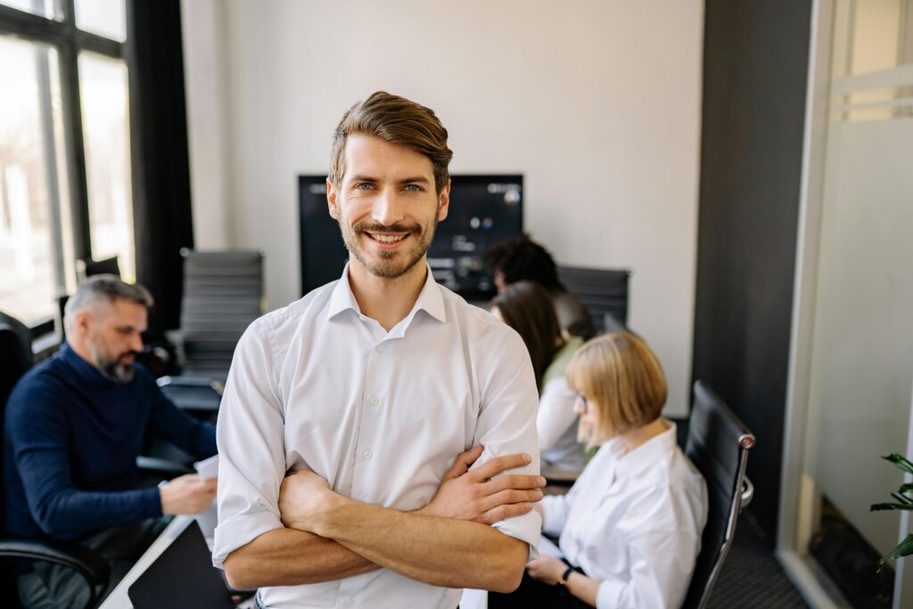 A man in a long sleeve shirt.