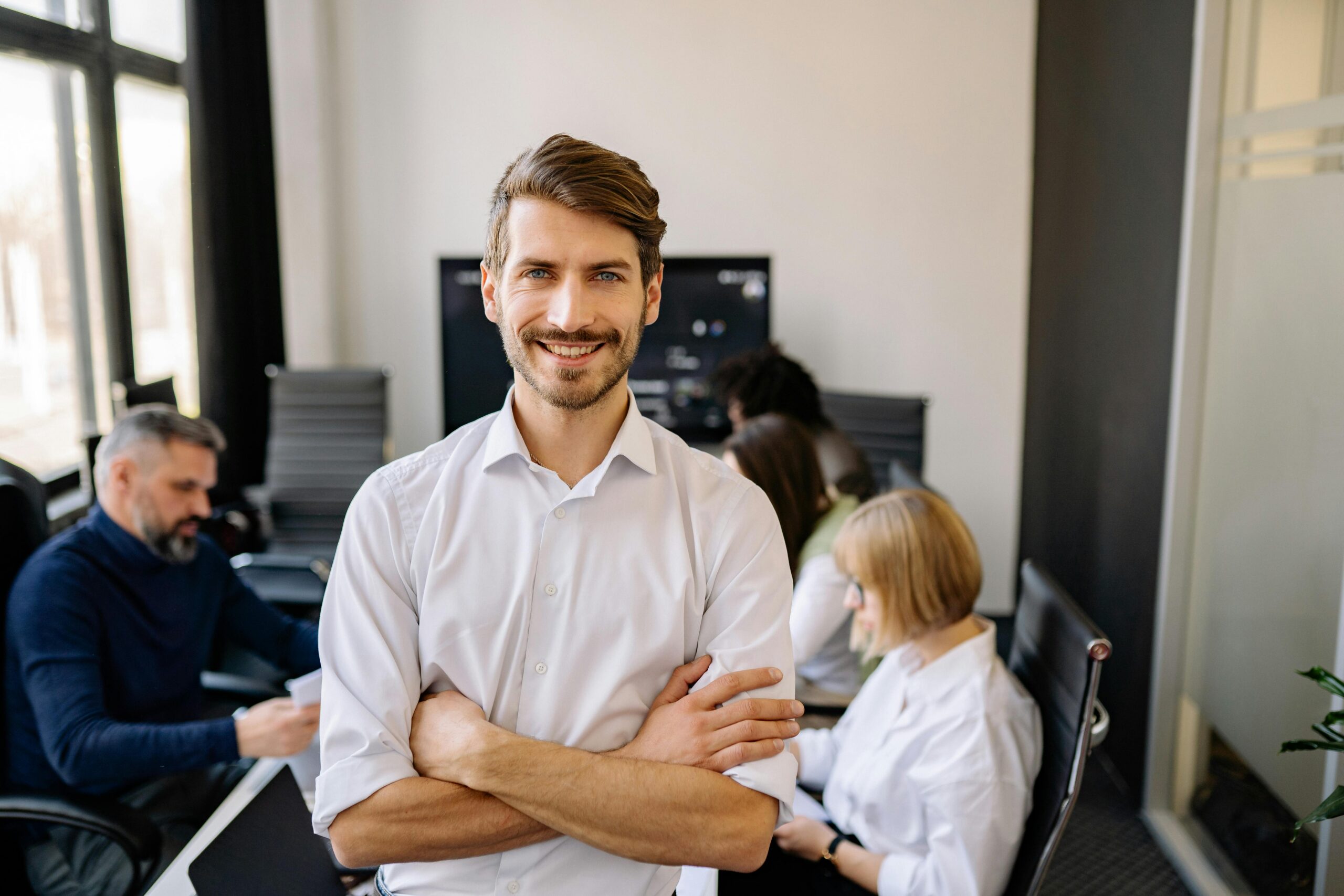 A man in a long sleeve shirt.
